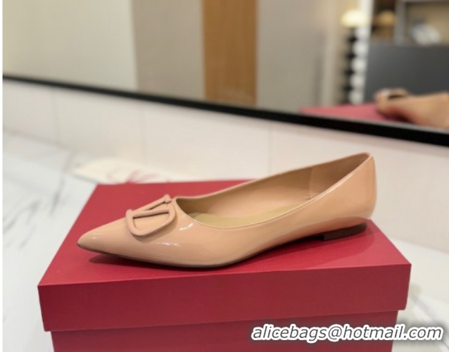Classic Hot Valentino VLogo Signature Flat Shoes in Patent Calfskin Pale Pink 2025 VA082104