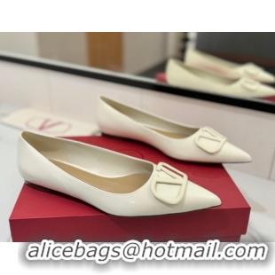 Best Grade Valentino VLogo Signature Flat Shoes in Patent Calfskin White 2025 VA082104