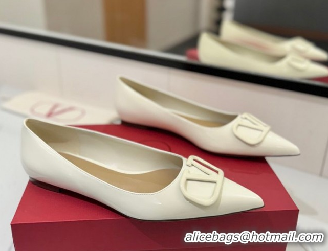 Best Grade Valentino VLogo Signature Flat Shoes in Patent Calfskin White 2025 VA082104