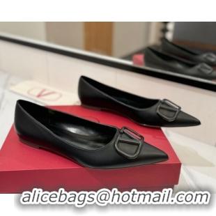 Purchase Valentino VLogo Signature Flat Shoes in Calfskin Leather All Black 2025 VA082104