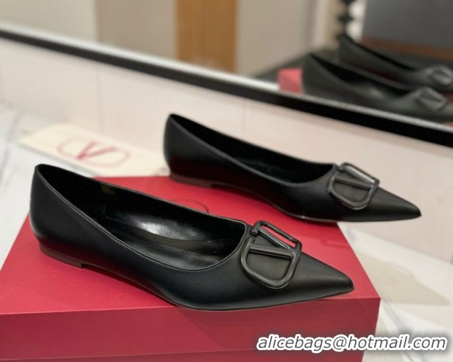 Purchase Valentino VLogo Signature Flat Shoes in Calfskin Leather All Black 2025 VA082104