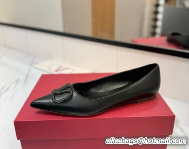 Purchase Valentino VLogo Signature Flat Shoes in Calfskin Leather All Black 2025 VA082104