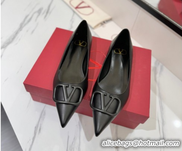 Purchase Valentino VLogo Signature Flat Shoes in Calfskin Leather All Black 2025 VA082104