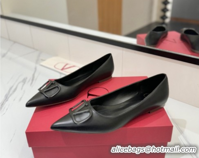 Purchase Valentino VLogo Signature Flat Shoes in Calfskin Leather All Black 2025 VA082104