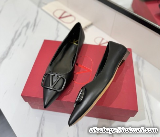 Purchase Valentino VLogo Signature Flat Shoes in Calfskin Leather All Black 2025 VA082104