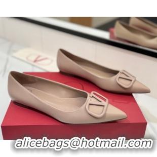 Best Price Valentino VLogo Signature Flat Shoes in Calfskin Leather Dusty Nude 2025 VA082104