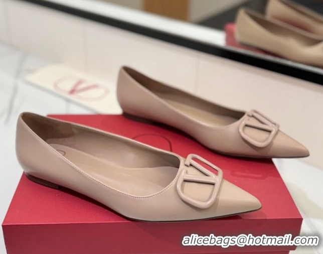 Best Price Valentino VLogo Signature Flat Shoes in Calfskin Leather Dusty Nude 2025 VA082104