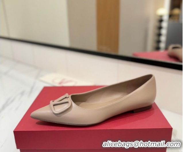 Best Price Valentino VLogo Signature Flat Shoes in Calfskin Leather Dusty Nude 2025 VA082104