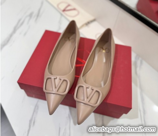 Best Price Valentino VLogo Signature Flat Shoes in Calfskin Leather Dusty Nude 2025 VA082104