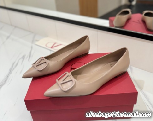 Best Price Valentino VLogo Signature Flat Shoes in Calfskin Leather Dusty Nude 2025 VA082104