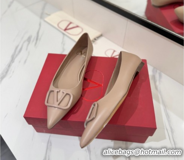 Best Price Valentino VLogo Signature Flat Shoes in Calfskin Leather Dusty Nude 2025 VA082104