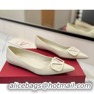 Good Quality Valentino VLogo Signature Flat Shoes in Calfskin Leather All White 2025 VA082104