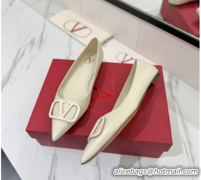 Good Quality Valentino VLogo Signature Flat Shoes in Calfskin Leather All White 2025 VA082104