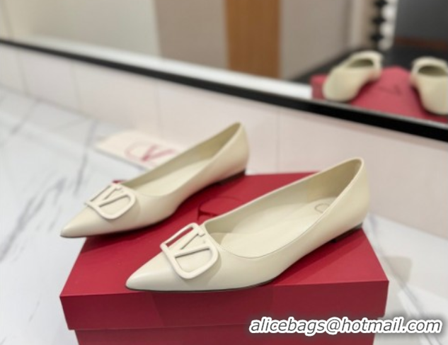 Good Quality Valentino VLogo Signature Flat Shoes in Calfskin Leather All White 2025 VA082104