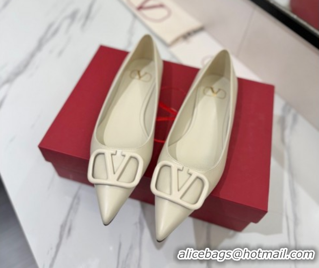 Good Quality Valentino VLogo Signature Flat Shoes in Calfskin Leather All White 2025 VA082104