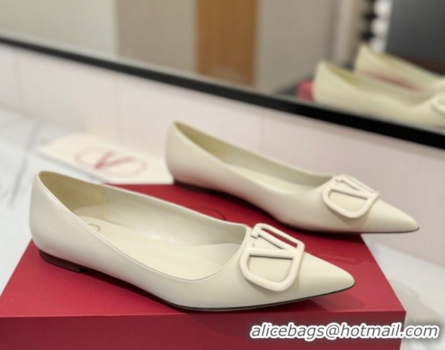 Good Quality Valentino VLogo Signature Flat Shoes in Calfskin Leather All White 2025 VA082104