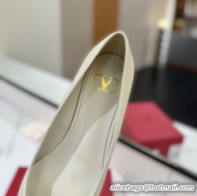 Good Quality Valentino VLogo Signature Flat Shoes in Calfskin Leather All White 2025 VA082104
