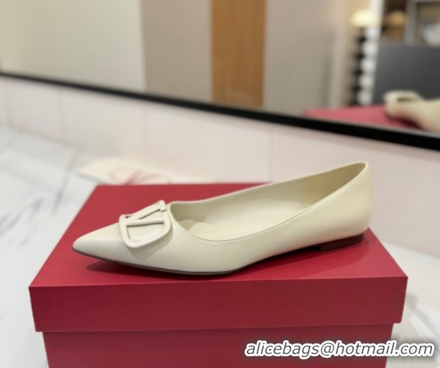 Good Quality Valentino VLogo Signature Flat Shoes in Calfskin Leather All White 2025 VA082104