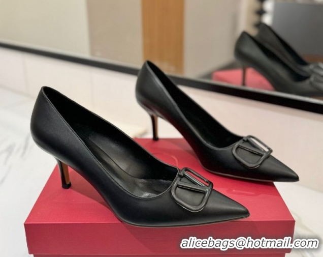 Best Product Valentino VLogo Signature Pumps 7.5cm in Calfskin Leather All Black 2025 VA082104
