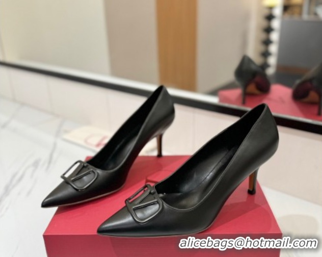 Best Product Valentino VLogo Signature Pumps 7.5cm in Calfskin Leather All Black 2025 VA082104