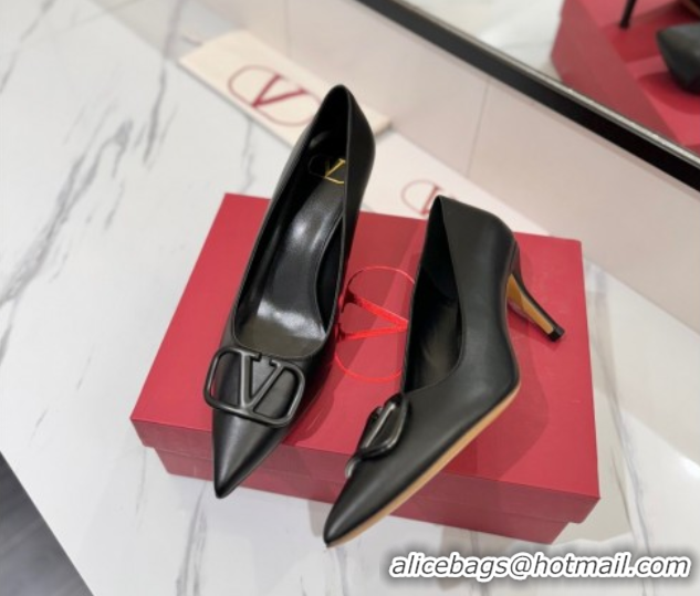 Best Product Valentino VLogo Signature Pumps 7.5cm in Calfskin Leather All Black 2025 VA082104
