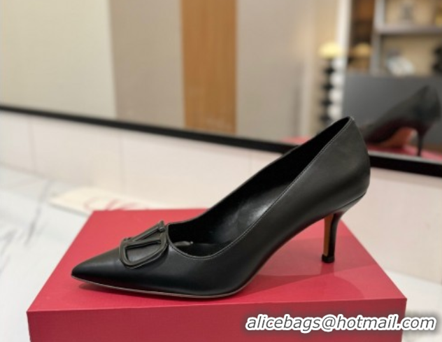 Best Product Valentino VLogo Signature Pumps 7.5cm in Calfskin Leather All Black 2025 VA082104