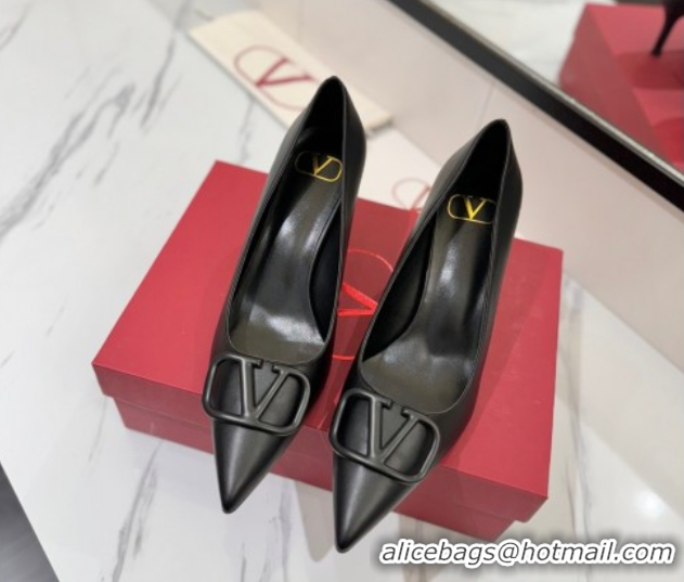 Best Product Valentino VLogo Signature Pumps 7.5cm in Calfskin Leather All Black 2025 VA082104