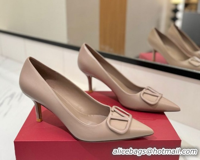 Popular Style Valentino VLogo Signature Pumps 7.5cm in Calfskin Leather Light Pink 2025 VA082104