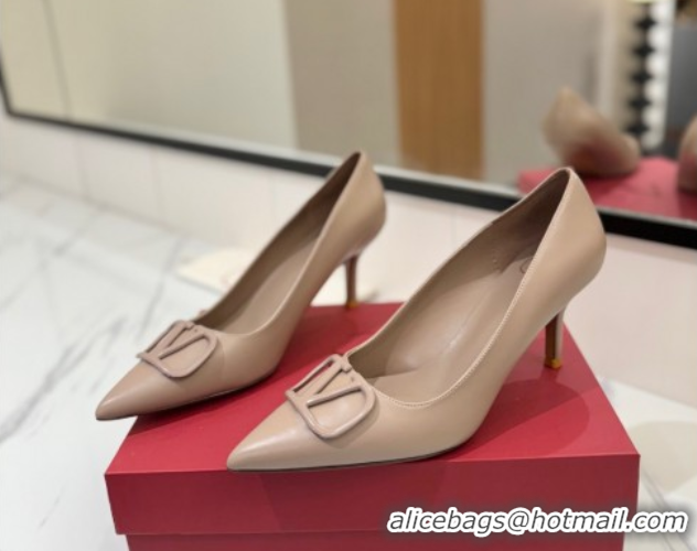 Popular Style Valentino VLogo Signature Pumps 7.5cm in Calfskin Leather Light Pink 2025 VA082104