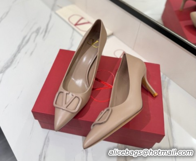 Popular Style Valentino VLogo Signature Pumps 7.5cm in Calfskin Leather Light Pink 2025 VA082104