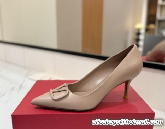 Popular Style Valentino VLogo Signature Pumps 7.5cm in Calfskin Leather Light Pink 2025 VA082104