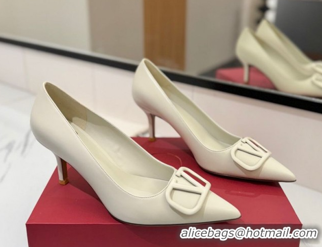 Good Product Valentino VLogo Signature Pumps 7.5cm in Calfskin Leather All White 2025 VA082104