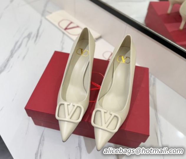 Good Product Valentino VLogo Signature Pumps 7.5cm in Calfskin Leather All White 2025 VA082104