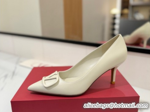 Good Product Valentino VLogo Signature Pumps 7.5cm in Calfskin Leather All White 2025 VA082104