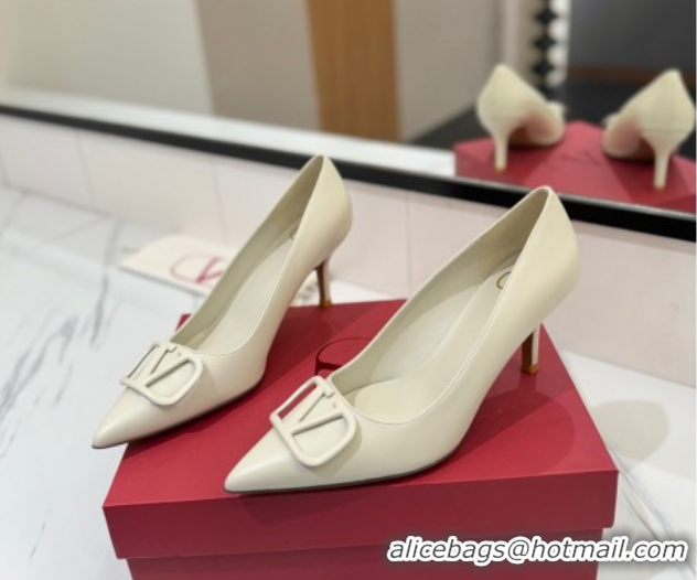 Good Product Valentino VLogo Signature Pumps 7.5cm in Calfskin Leather All White 2025 VA082104