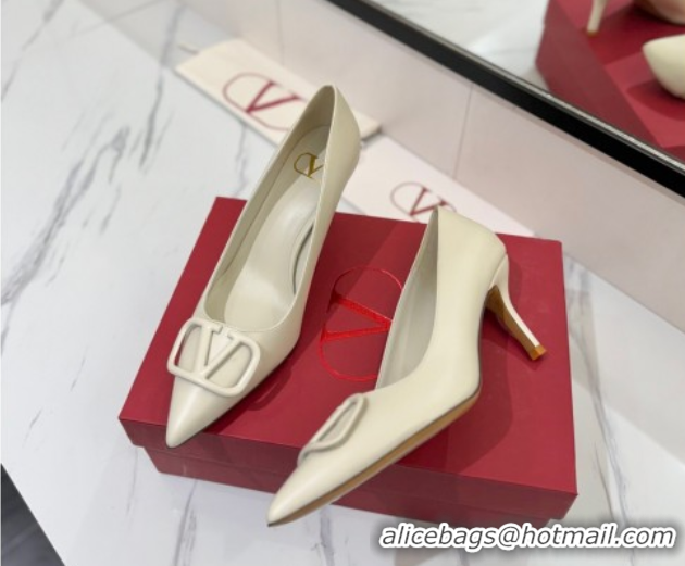 Good Product Valentino VLogo Signature Pumps 7.5cm in Calfskin Leather All White 2025 VA082104