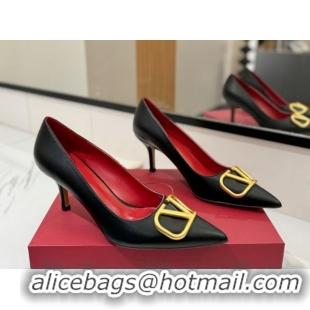 Luxurious Valentino VLogo Signature Pumps 7.5cm in Calfskin Leather Black2 2025 VA082104
