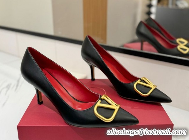 Luxurious Valentino VLogo Signature Pumps 7.5cm in Calfskin Leather Black2 2025 VA082104