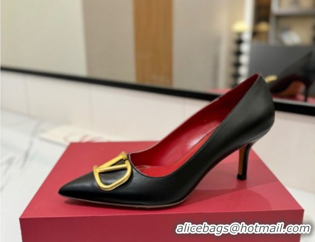 Luxurious Valentino VLogo Signature Pumps 7.5cm in Calfskin Leather Black2 2025 VA082104