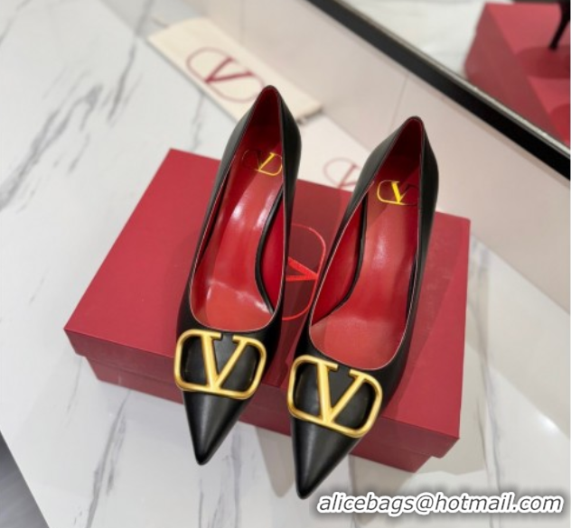 Luxurious Valentino VLogo Signature Pumps 7.5cm in Calfskin Leather Black2 2025 VA082104