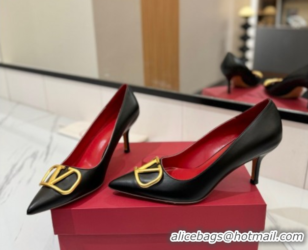 Luxurious Valentino VLogo Signature Pumps 7.5cm in Calfskin Leather Black2 2025 VA082104
