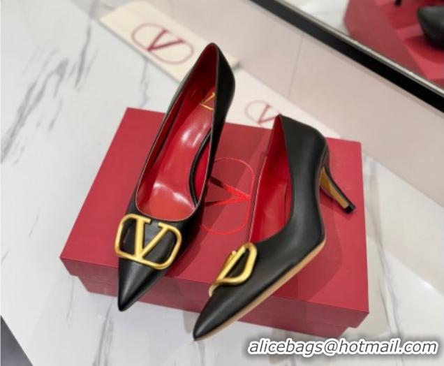 Luxurious Valentino VLogo Signature Pumps 7.5cm in Calfskin Leather Black2 2025 VA082104