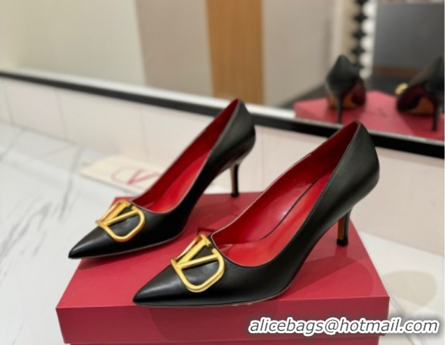 Luxurious Valentino VLogo Signature Pumps 7.5cm in Calfskin Leather Black2 2025 VA082104