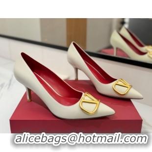 Grade Quality Valentino VLogo Signature Pumps 7.5cm in Calfskin Leather White/Gold 2025 VA082104