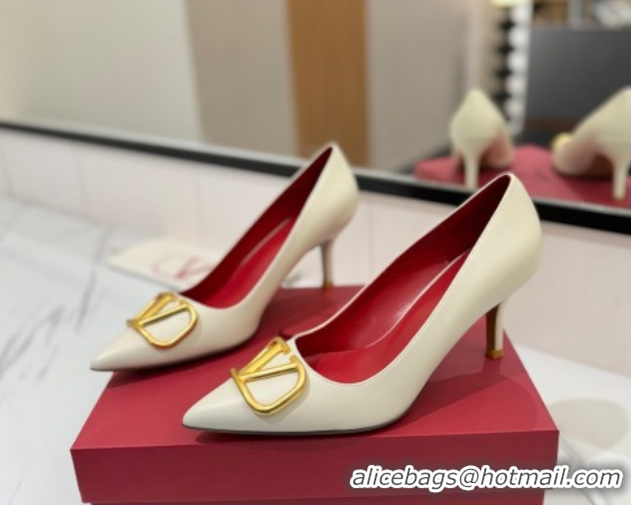 Grade Quality Valentino VLogo Signature Pumps 7.5cm in Calfskin Leather White/Gold 2025 VA082104