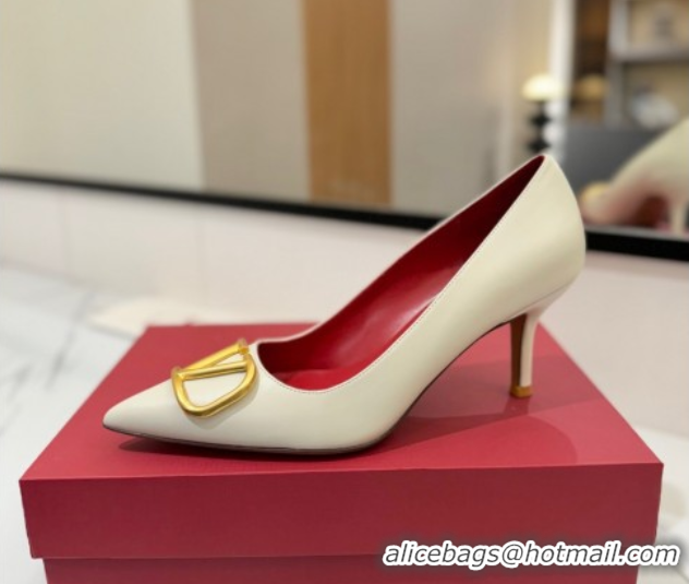 Grade Quality Valentino VLogo Signature Pumps 7.5cm in Calfskin Leather White/Gold 2025 VA082104
