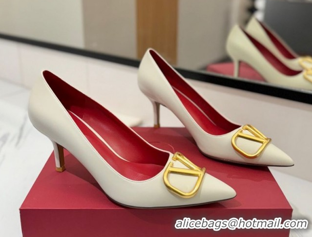 Grade Quality Valentino VLogo Signature Pumps 7.5cm in Calfskin Leather White/Gold 2025 VA082104
