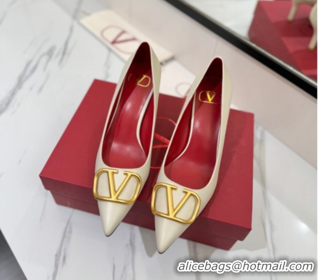 Grade Quality Valentino VLogo Signature Pumps 7.5cm in Calfskin Leather White/Gold 2025 VA082104