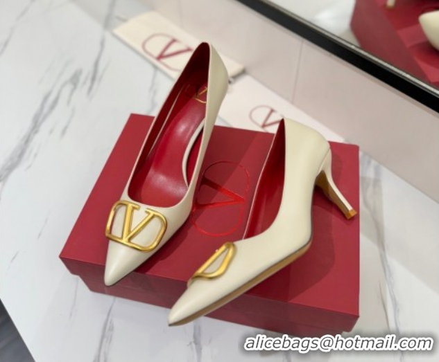 Grade Quality Valentino VLogo Signature Pumps 7.5cm in Calfskin Leather White/Gold 2025 VA082104