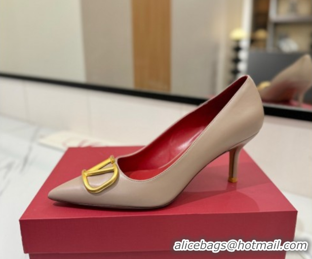 Most Popular Valentino VLogo Signature Pumps 7.5cm in Calfskin Leather Dusty Beige 2025 VA082104
